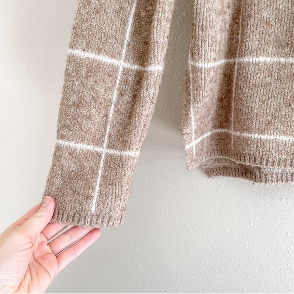 Madewell | Windowpane Wool Blend Neutral Turtleneck Sweater - Picture 6 of 14